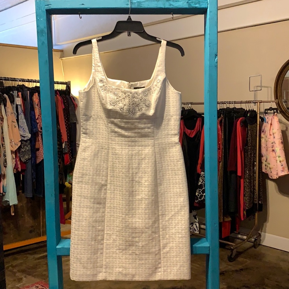Ivory silver metallic cocktail dress